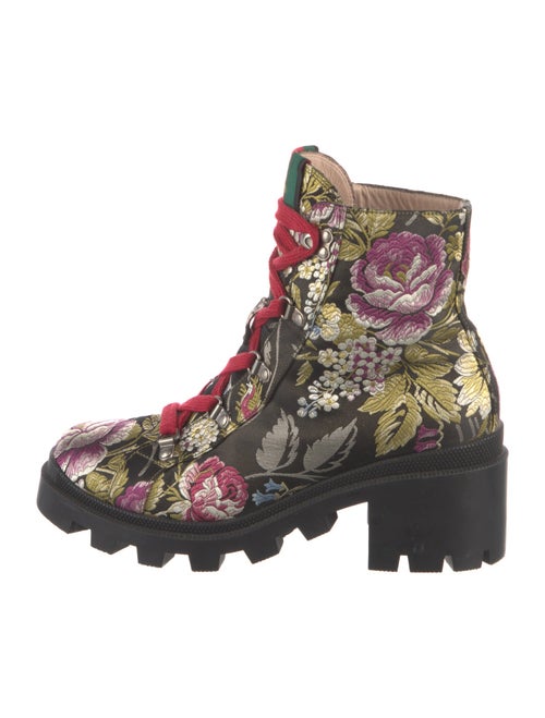 Gucci Web Accent Floral Print Combat Boots