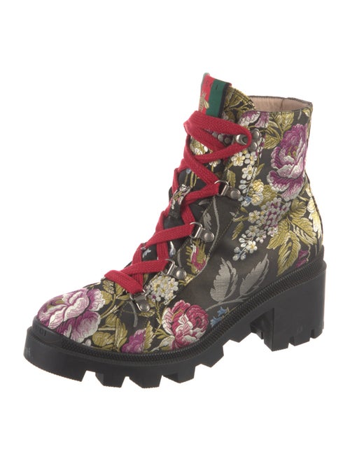 Gucci Web Accent Floral Print Combat Boots