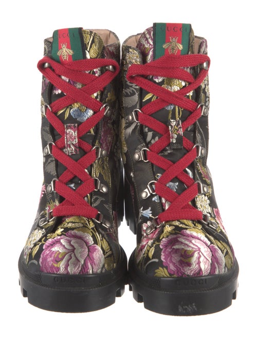 Gucci Web Accent Floral Print Combat Boots