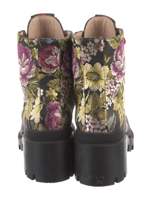Gucci Web Accent Floral Print Combat Boots