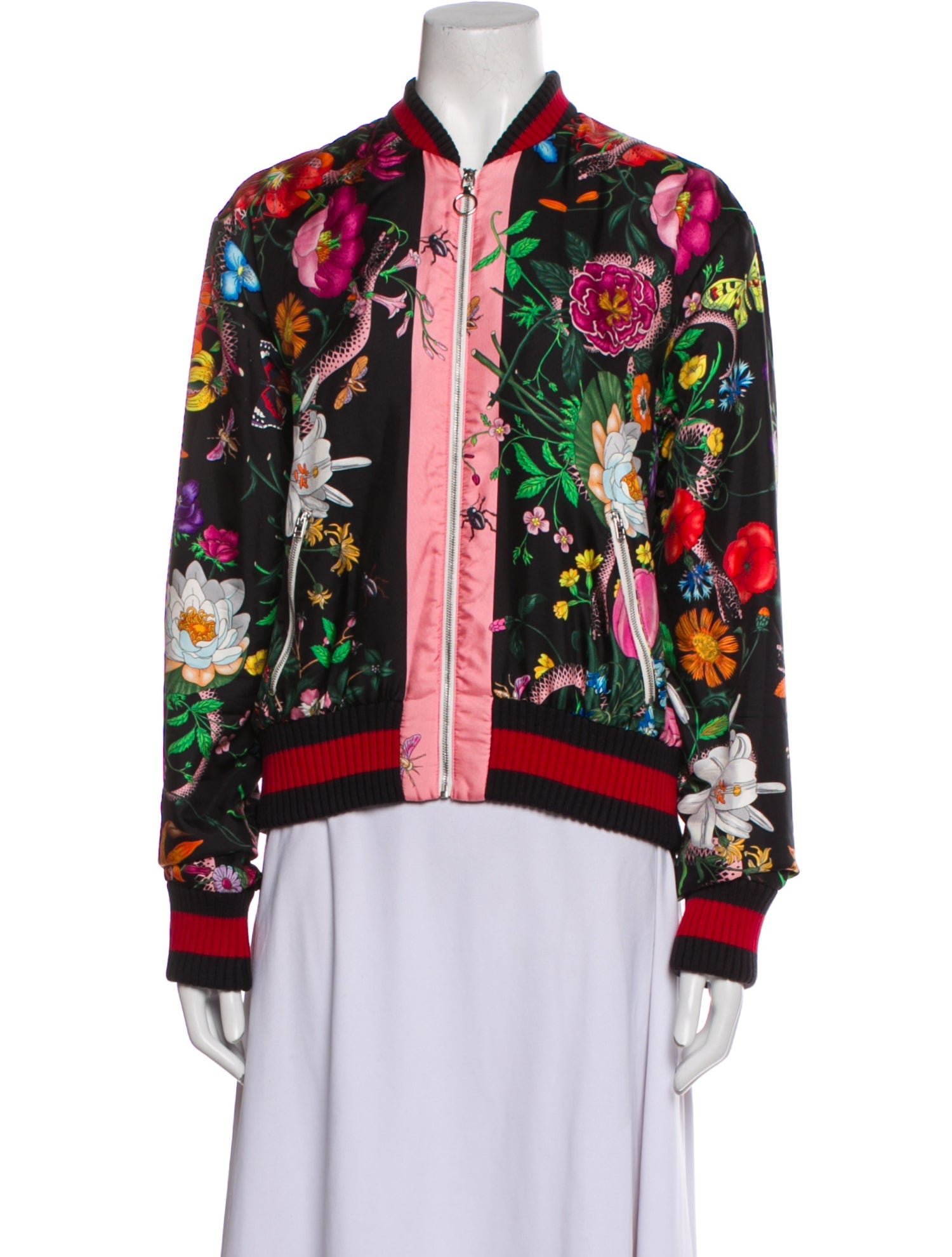 Gucci Silk Floral Print Bomber Jacket