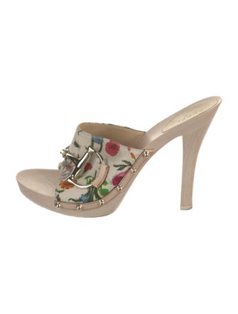 Gucci Horsebit Accent Canvas Slides