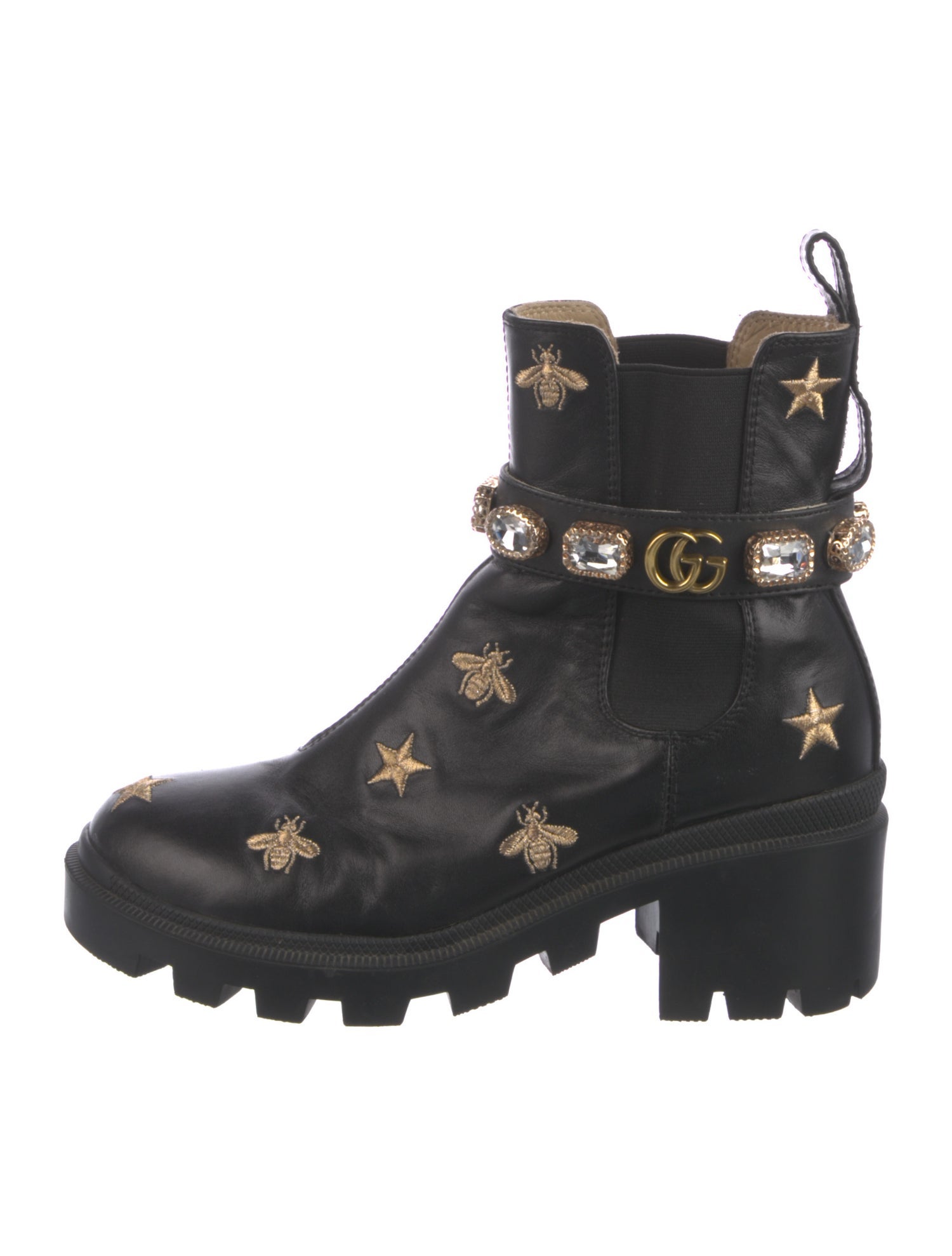Gucci Double G Logo Leather Combat Boots