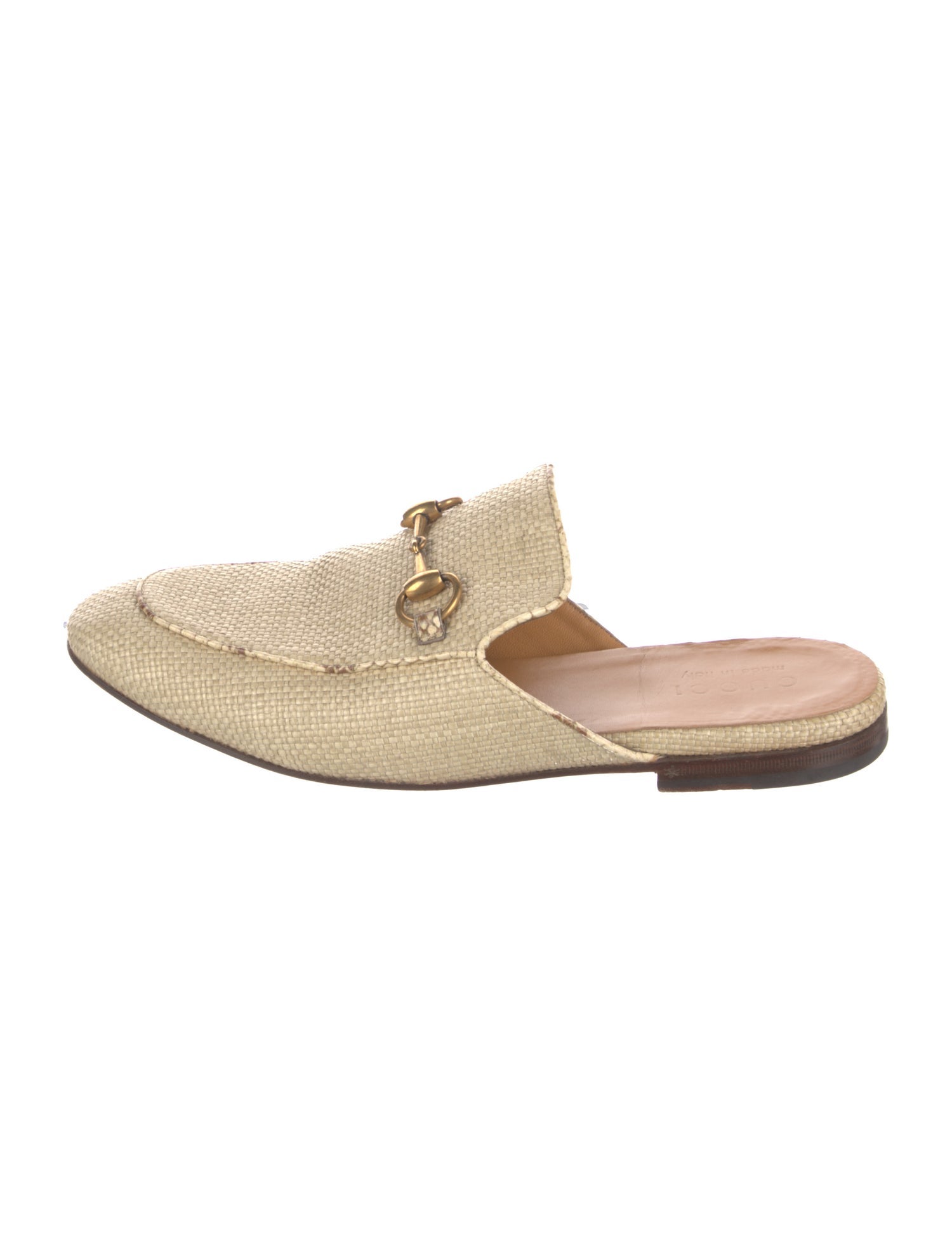Gucci Horsebit Accent Raffia Slippers