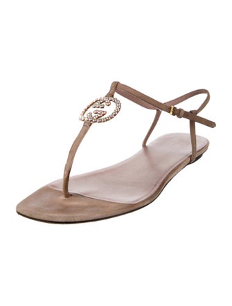 Gucci Interlocking G Logo Suede T-Strap Sandals