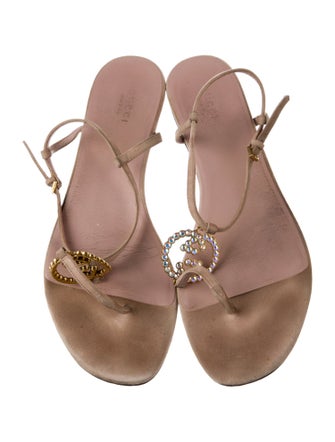 Gucci Interlocking G Logo Suede T-Strap Sandals