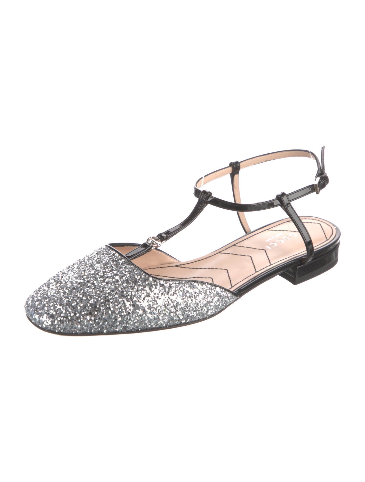 Gucci Double G Logo Glitter Slingback Flats w/ Tags