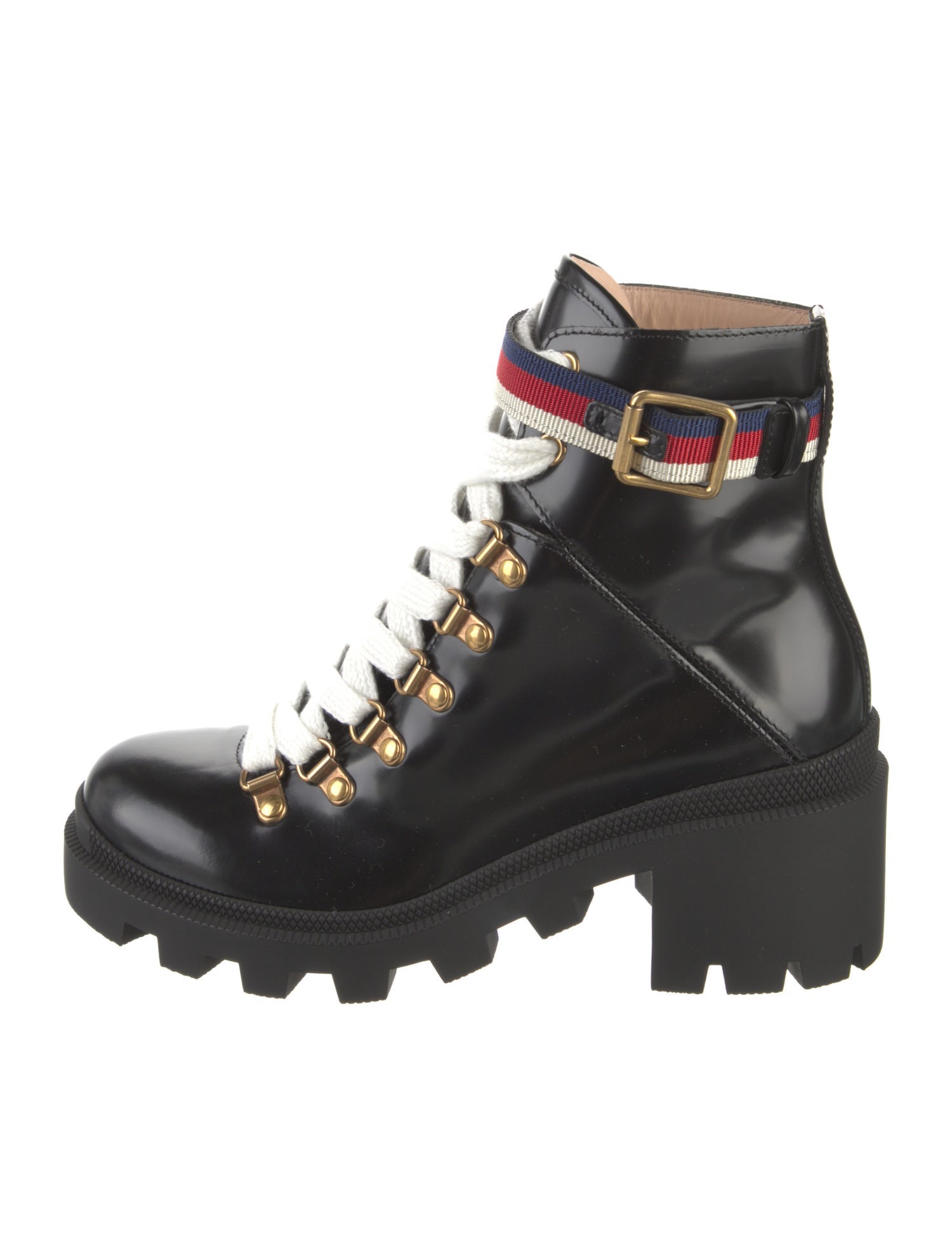 Gucci Sylvie Web Accent Leather Combat Boots