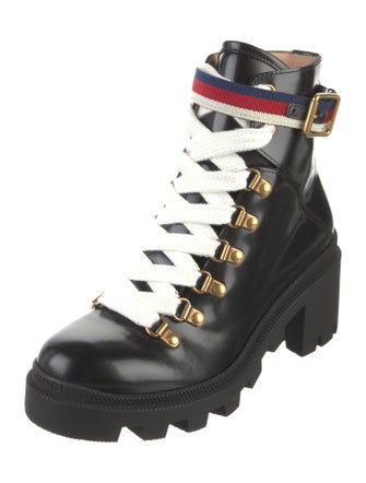 Gucci Sylvie Web Accent Leather Combat Boots