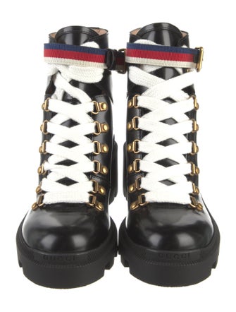 Gucci Sylvie Web Accent Leather Combat Boots