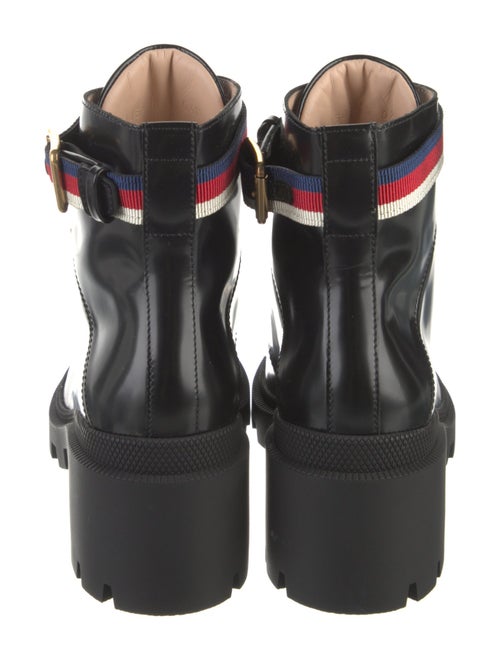 Gucci Sylvie Web Accent Leather Combat Boots