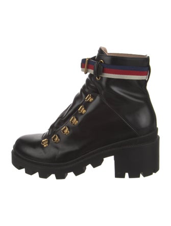 Gucci Sylvie Web Accent Leather Combat Boots