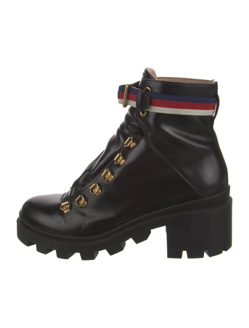 Gucci Sylvie Web Accent Leather Combat Boots