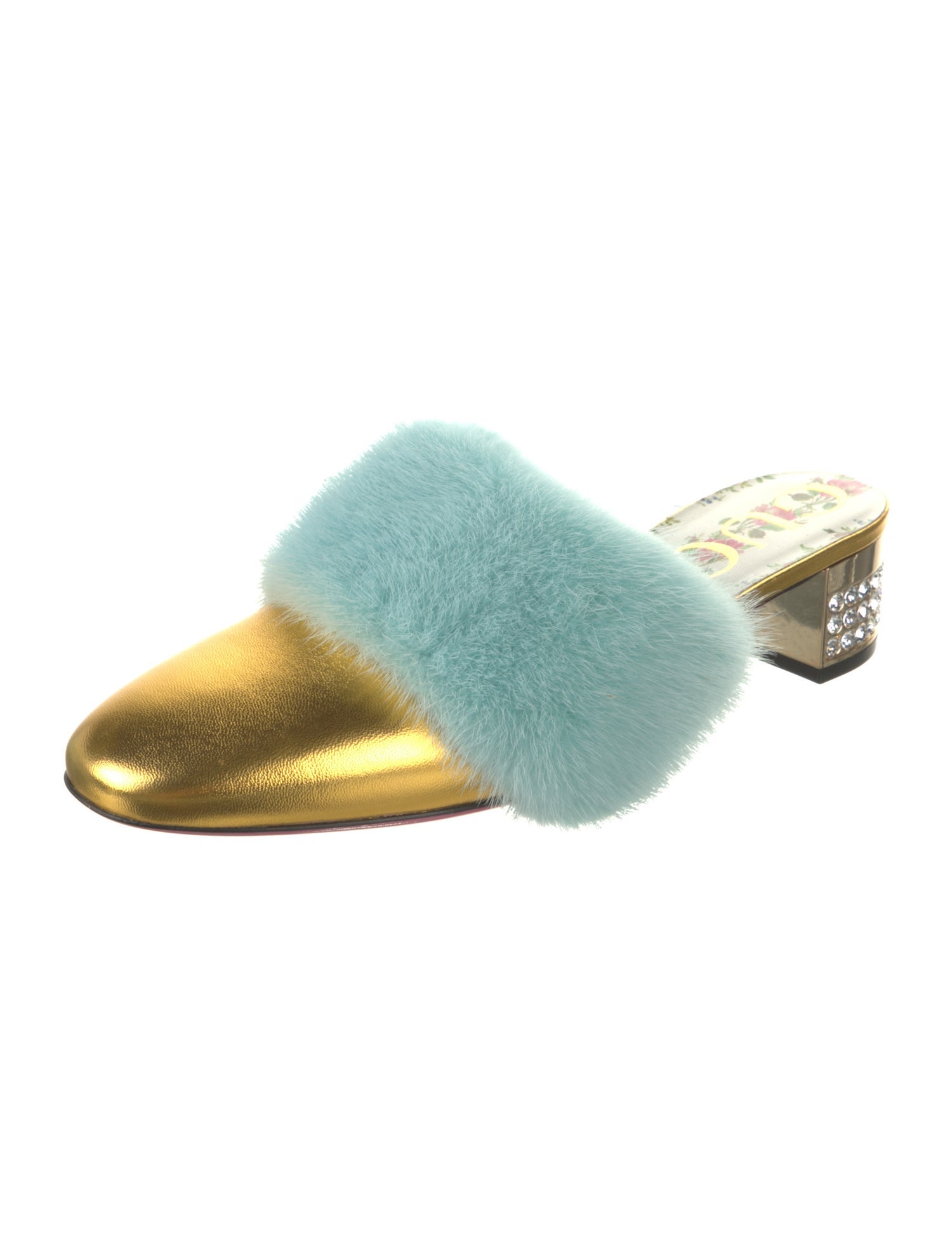 Gucci Leather Crystal Embellishments Mules