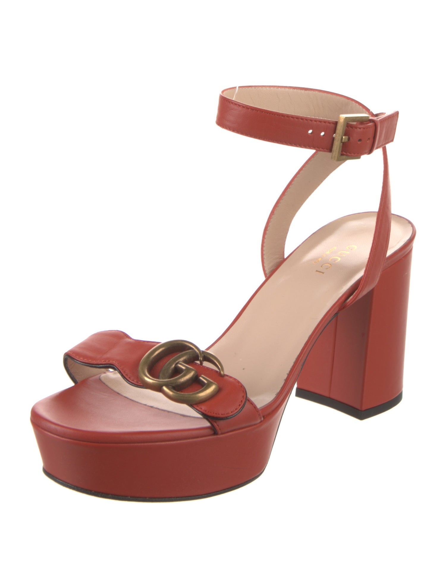 Gucci Double G Logo Leather Sandals