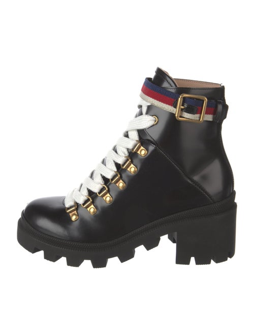 Gucci Sylvie Web Accent Leather Combat Boots