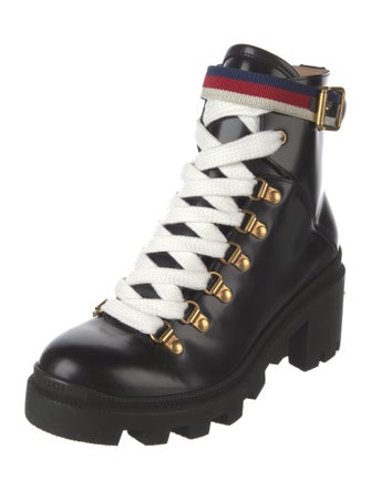 Gucci Sylvie Web Accent Leather Combat Boots