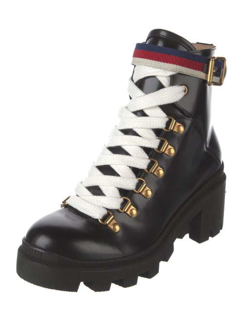Gucci Sylvie Web Accent Leather Combat Boots