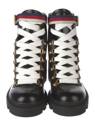 Gucci Sylvie Web Accent Leather Combat Boots