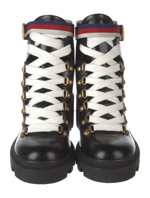 Gucci Sylvie Web Accent Leather Combat Boots