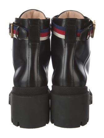 Gucci Sylvie Web Accent Leather Combat Boots