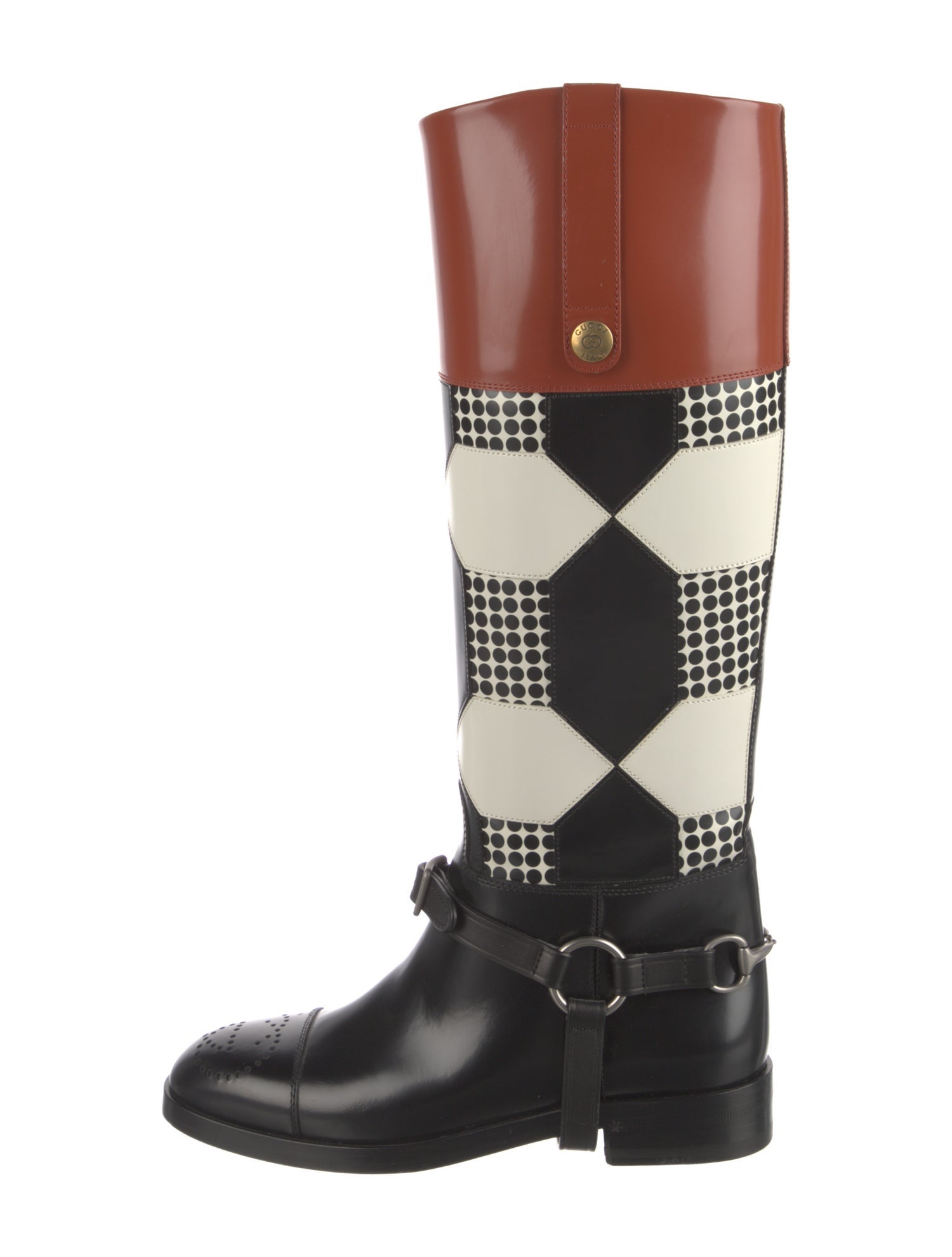 Gucci Web Accent Leather Riding Boots
