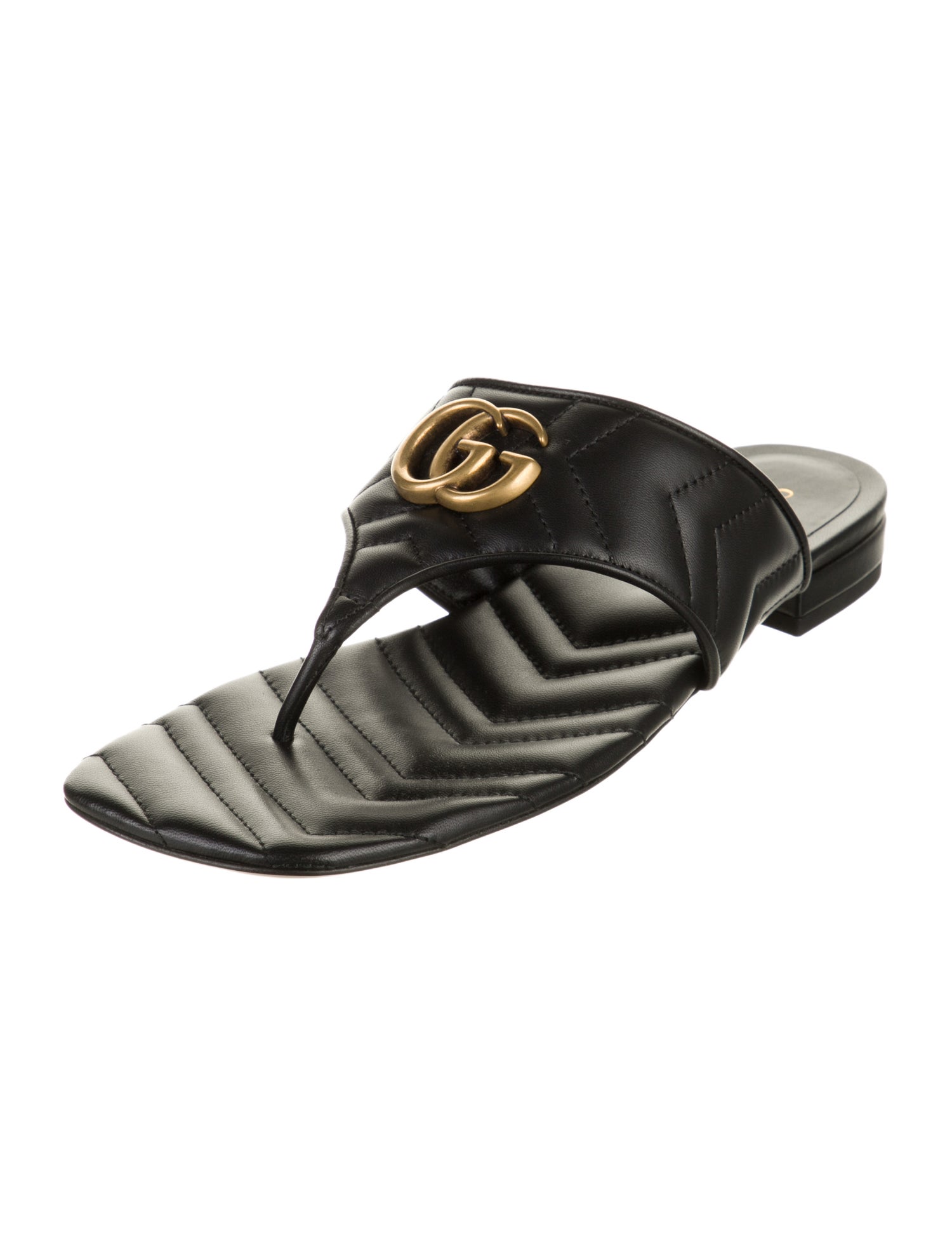 Gucci Double G Logo Leather Flip Flops