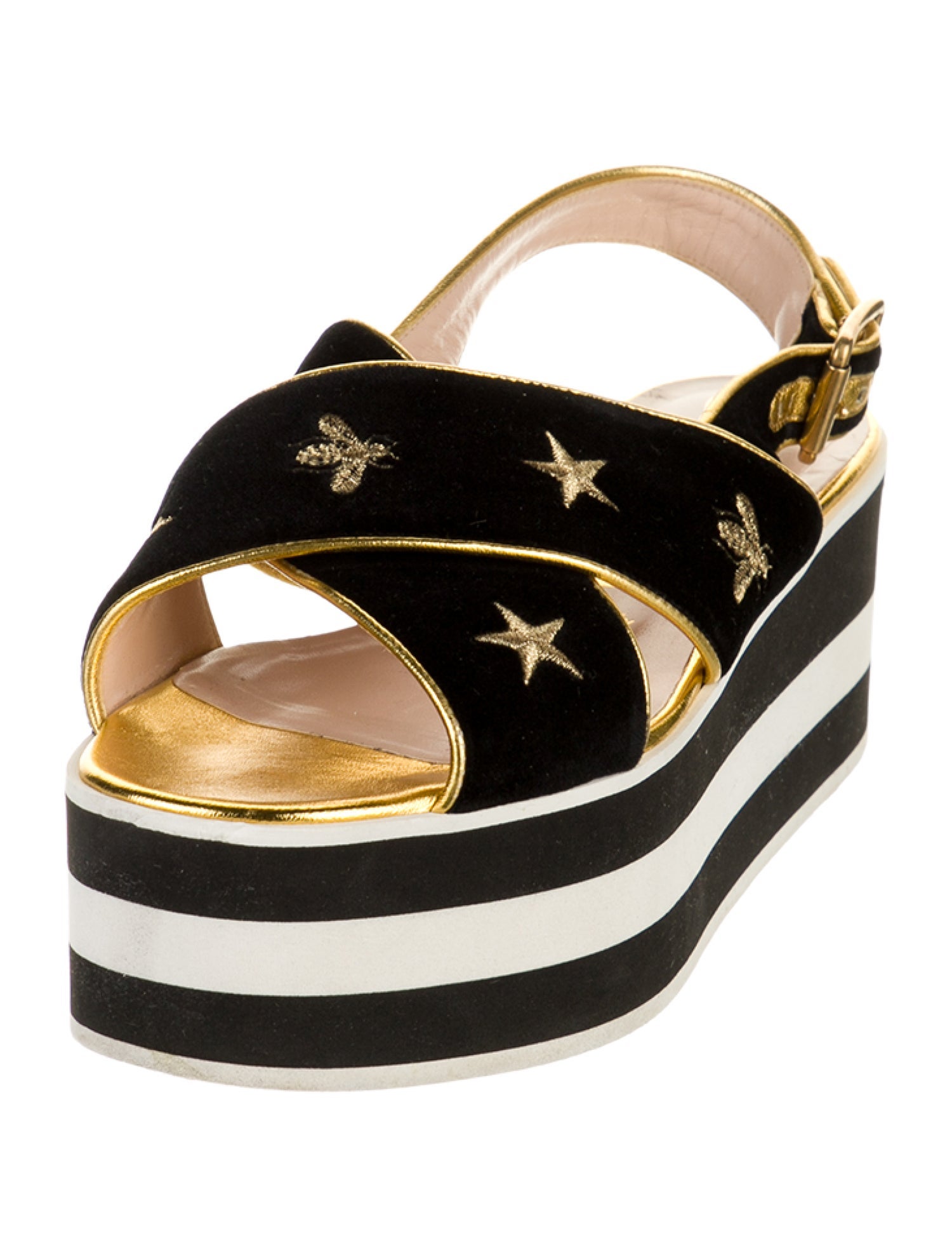 Gucci Bee Accent Velvet Slingback Sandals