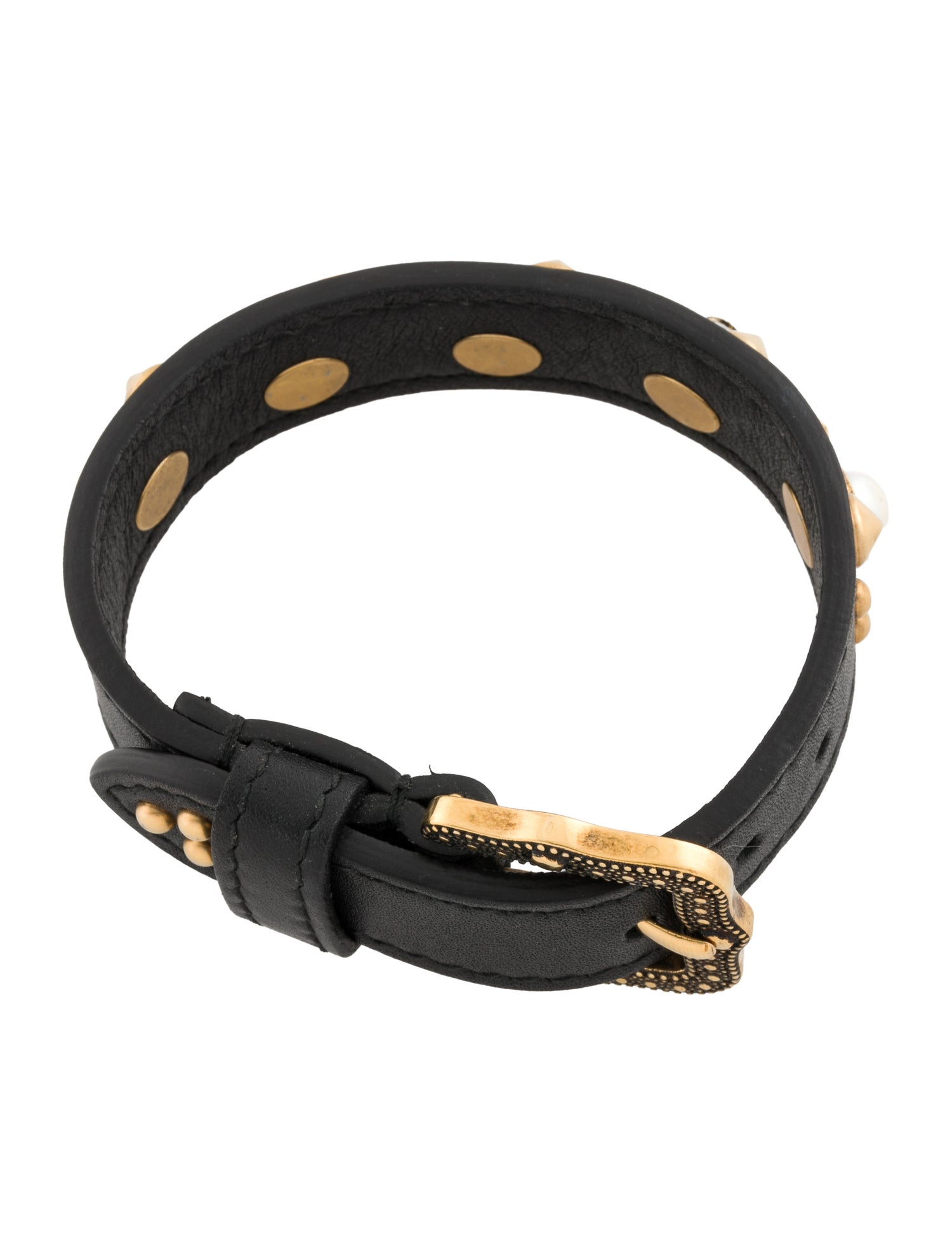 Gucci Leather & Faux Pearl Studded Wrap Bracelet