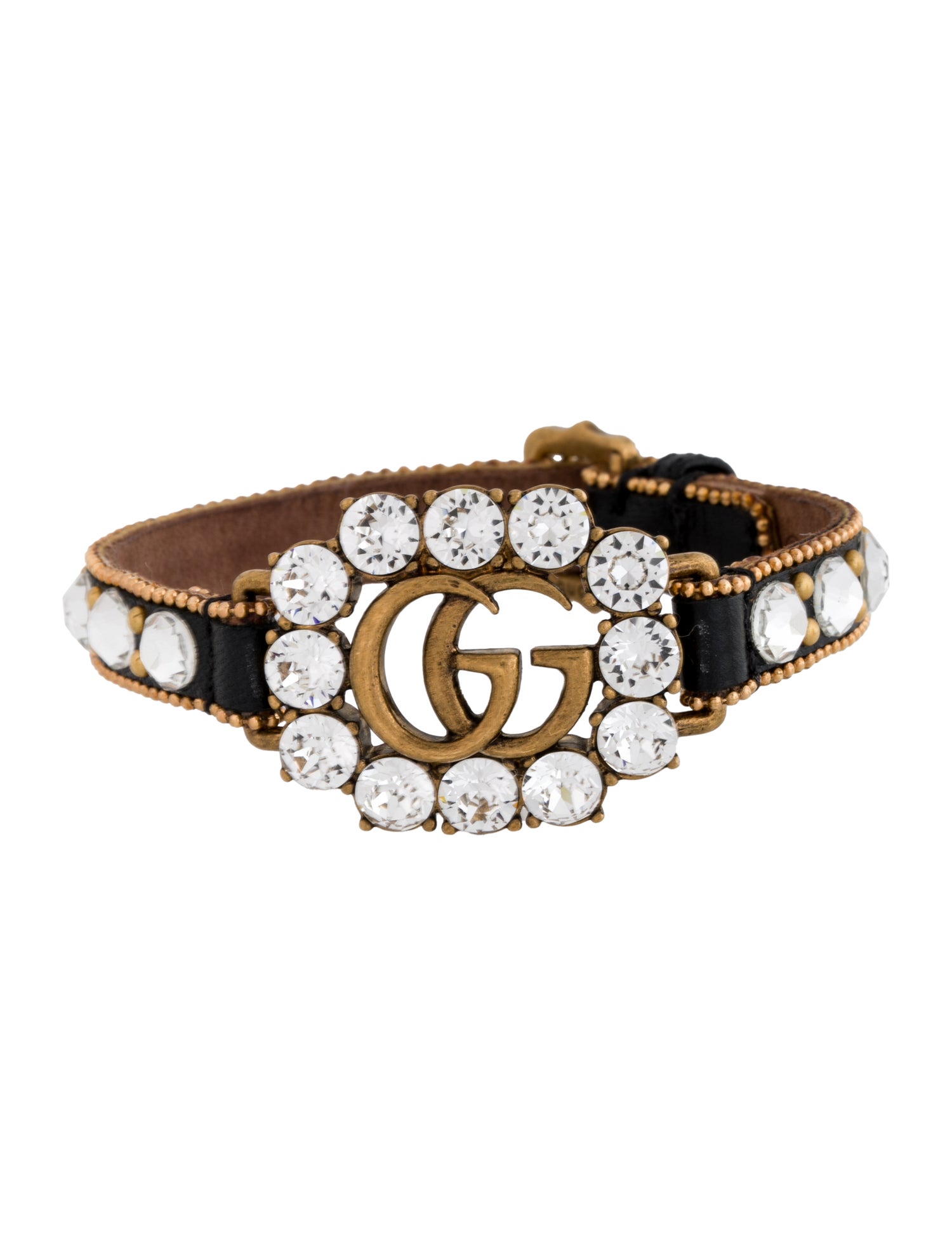 Gucci Leather & Crystal Double G Marmont Wrap Bracelet