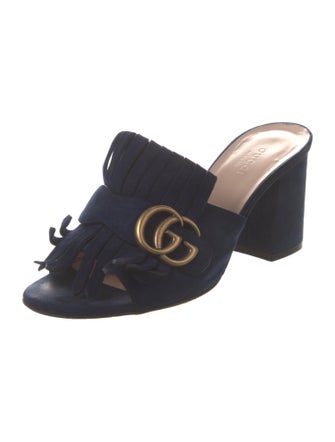 Gucci Double G Logo Suede Slides