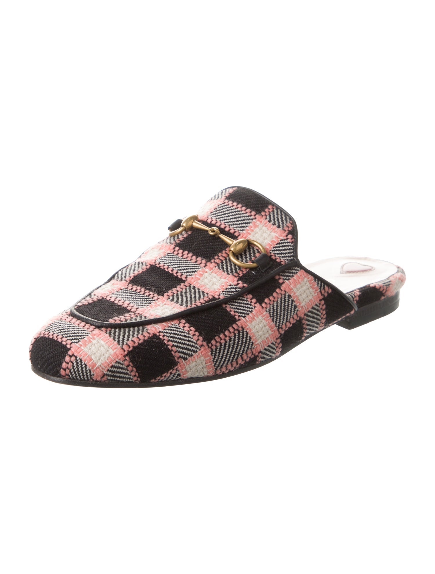 Gucci Horsebit Accent Plaid Print Mules