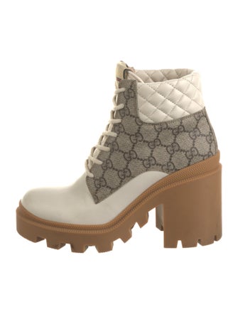 Gucci GG Supreme Leather Trim Embellishment Combat Boots