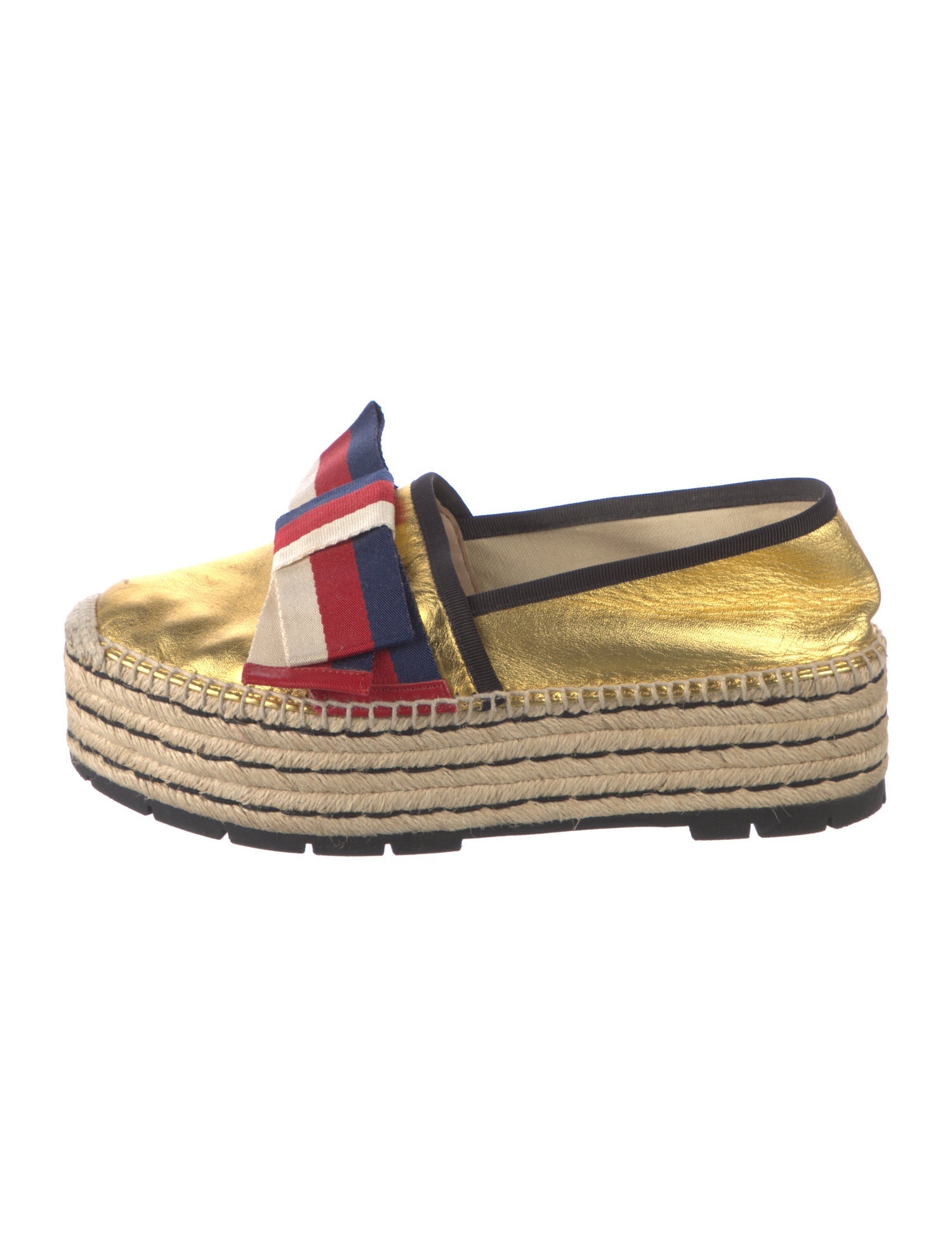 Gucci Sylvie Web Accent Leather Espadrilles