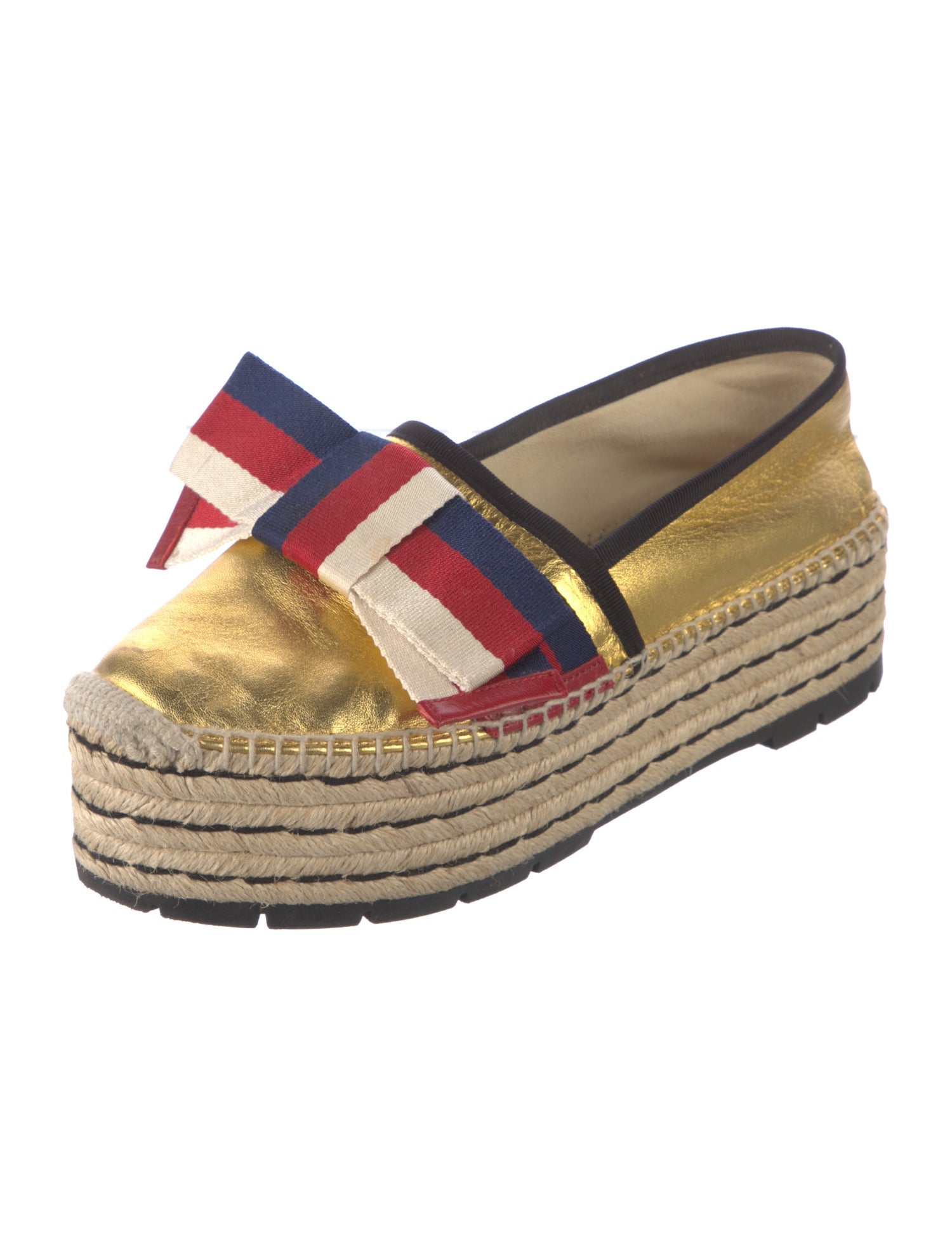 Gucci Sylvie Web Accent Leather Espadrilles