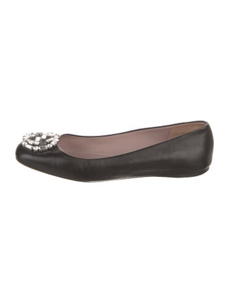 Gucci Leather Crystal Embellishments Ballet Flats