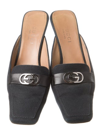 Gucci Interlocking G Logo Leather Trim Embellishment Mules