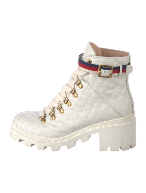 Gucci Sylvie Web Accent Leather Combat Boots