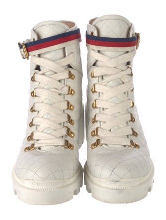 Gucci Sylvie Web Accent Leather Combat Boots