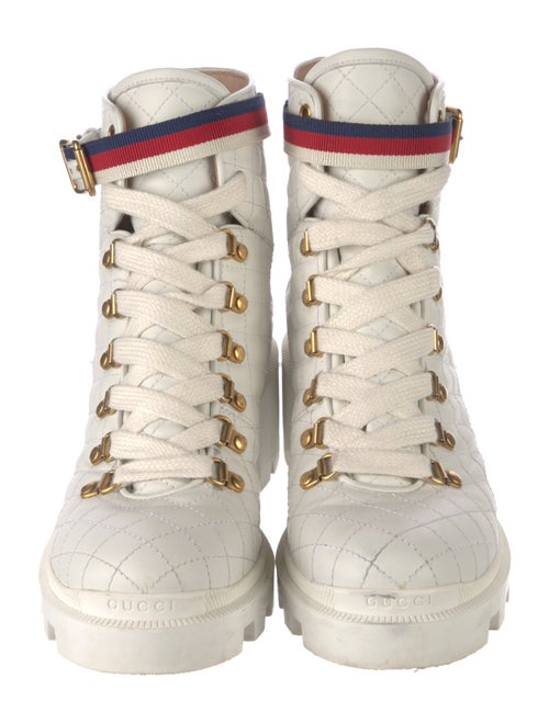 Gucci Sylvie Web Accent Leather Combat Boots