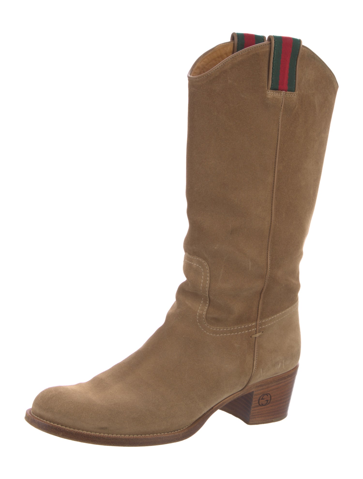 Gucci Web Accent Suede Western Boots