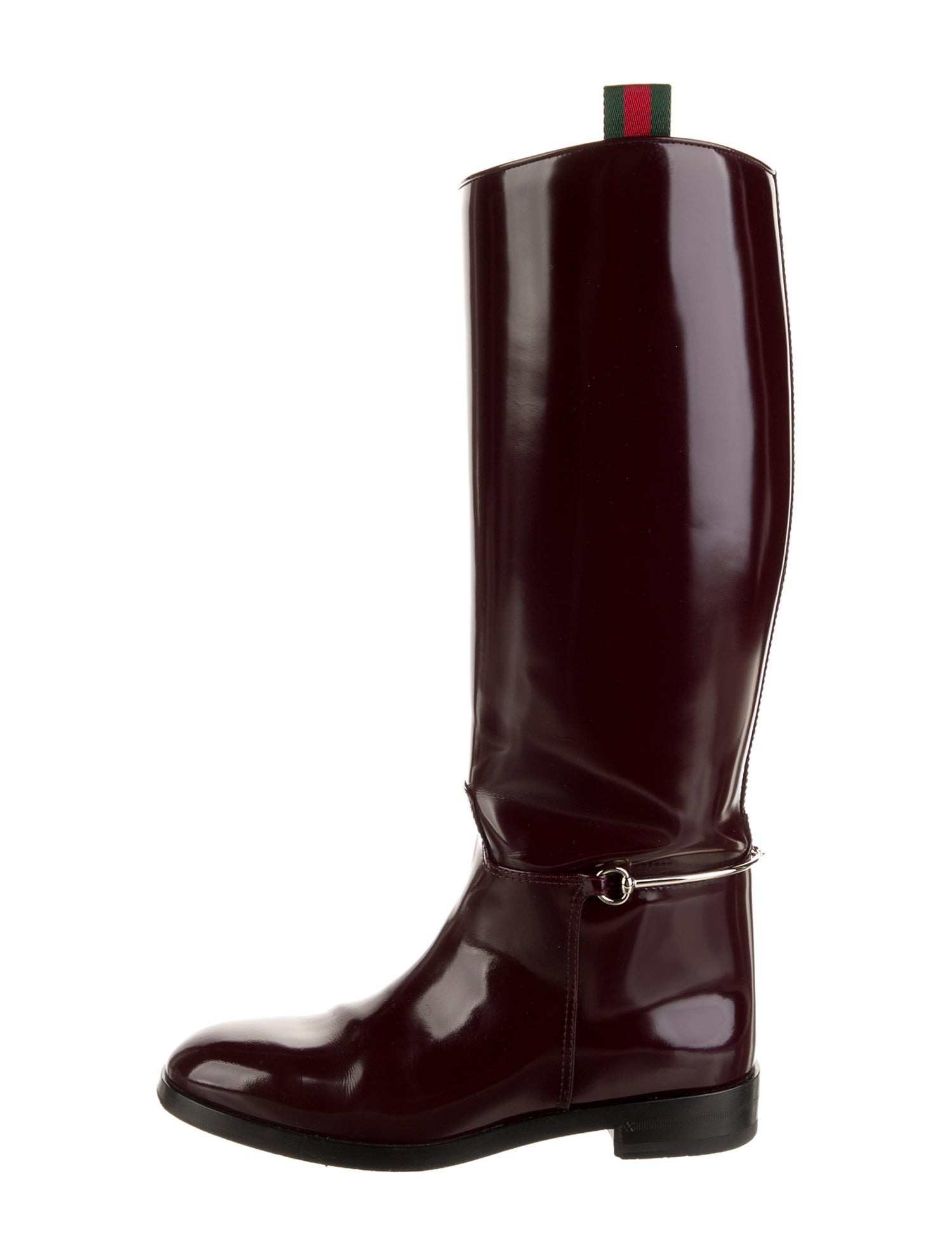 Gucci Web Accent Patent Leather Riding Boots