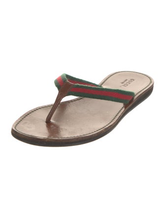 Gucci Web Accent Leather Flip Flops