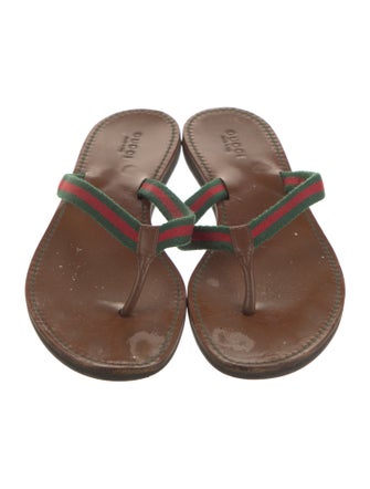Gucci Web Accent Leather Flip Flops