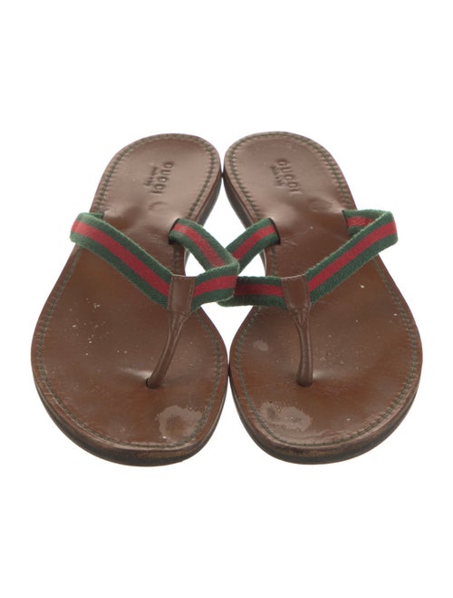 Gucci Web Accent Leather Flip Flops