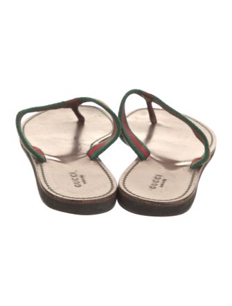 Gucci Web Accent Leather Flip Flops