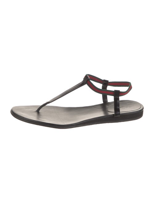 Gucci Web Accent Leather T-Strap Sandals