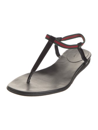 Gucci Web Accent Leather T-Strap Sandals