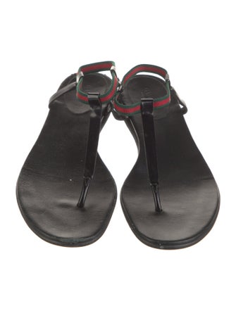 Gucci Web Accent Leather T-Strap Sandals
