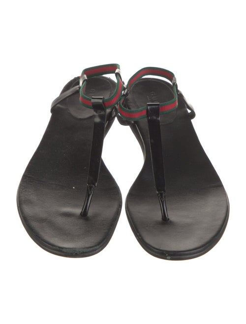 Gucci Web Accent Leather T-Strap Sandals